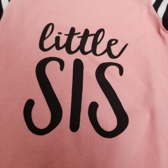 Baby Girl Little Sis Size 0-3 Pink Striped Sleeve Sleep Gown Newborn Coming Home - Picture 3 of 7